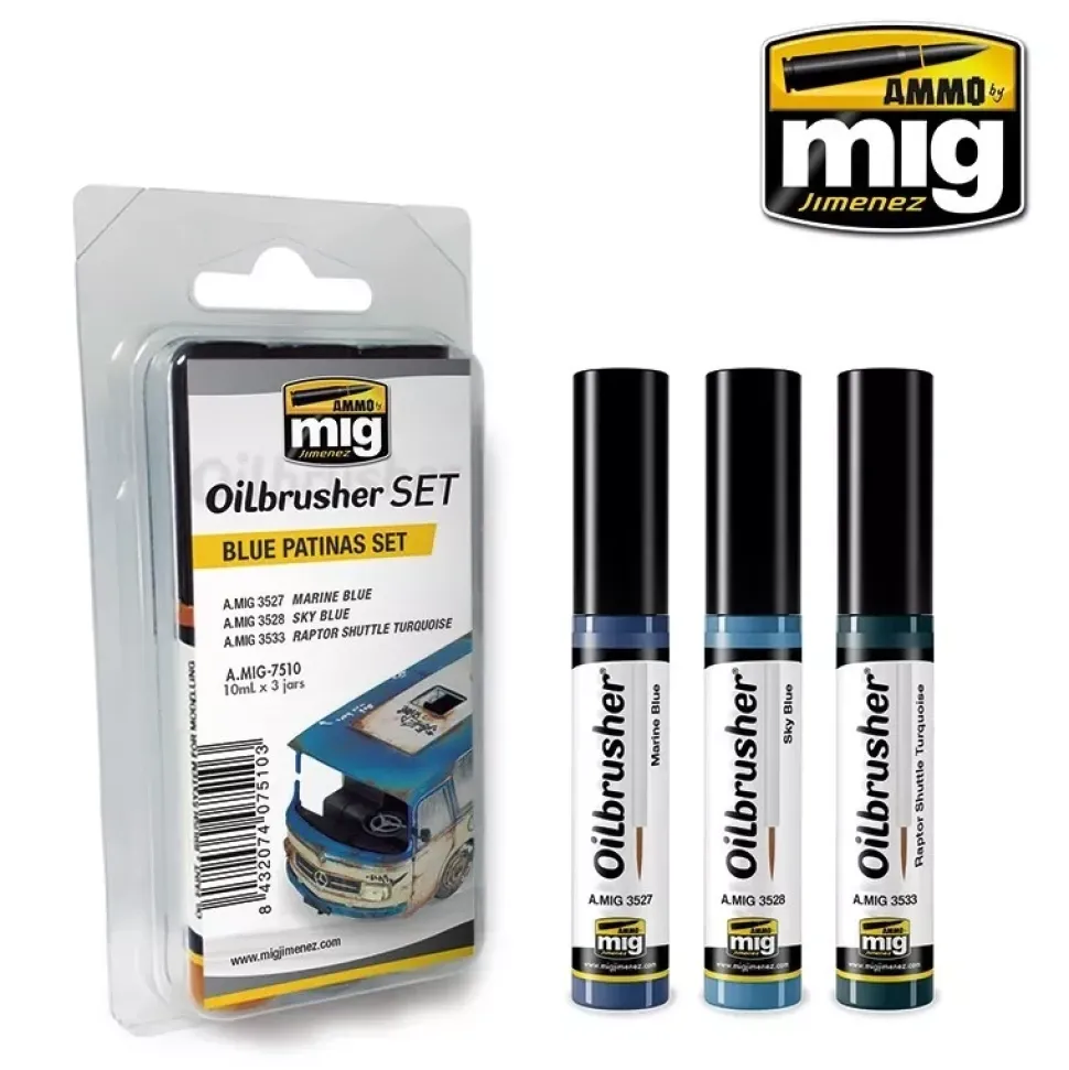 Set 3 óleos con pincel aplicador Blue Patinas Oilbrusher 10ml