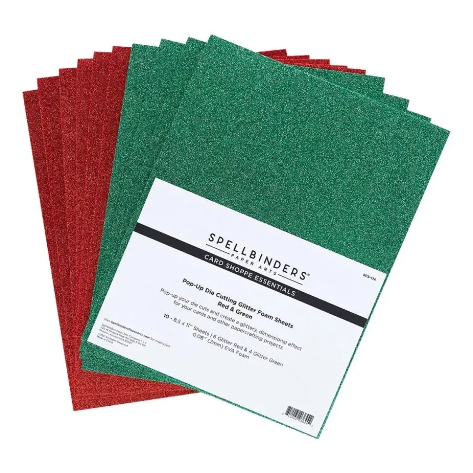 Set 10 láminas de foam Glitter Red & Green Spellbinders