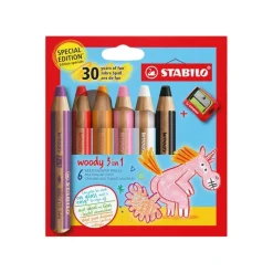 Set 6 Lápices + sacapuntas Unicornio Woody 3 en 1 STABILO