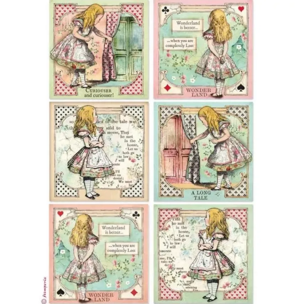 Set 6 papeles de arroz Alice Forever Stamperia 21x29cm