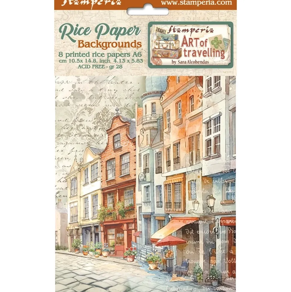Set 8 papeles de arroz Art of Travelling Stamperia 10x15cm