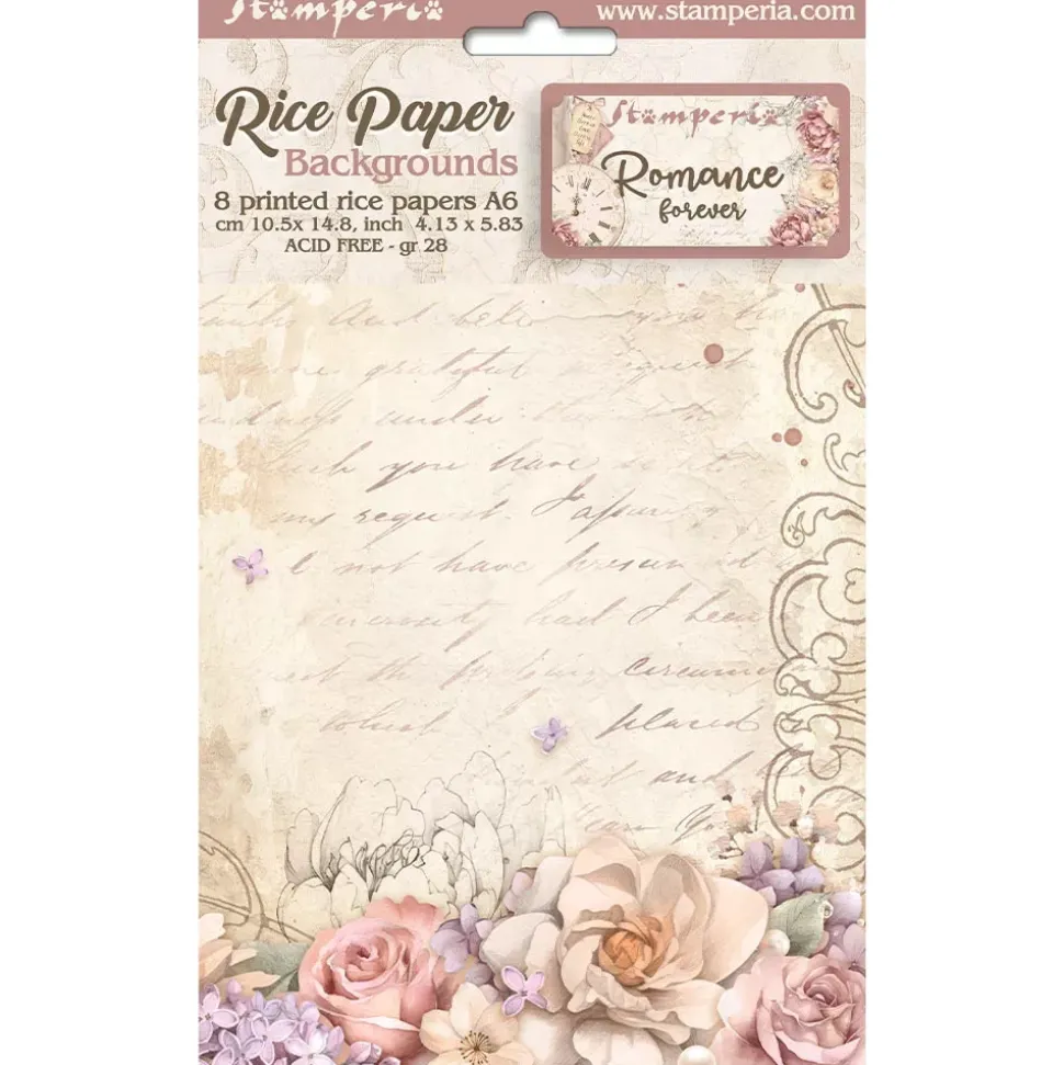Set 8 Papeles de Arroz Backgrounds Romance Forever Stamperia 10x15cm