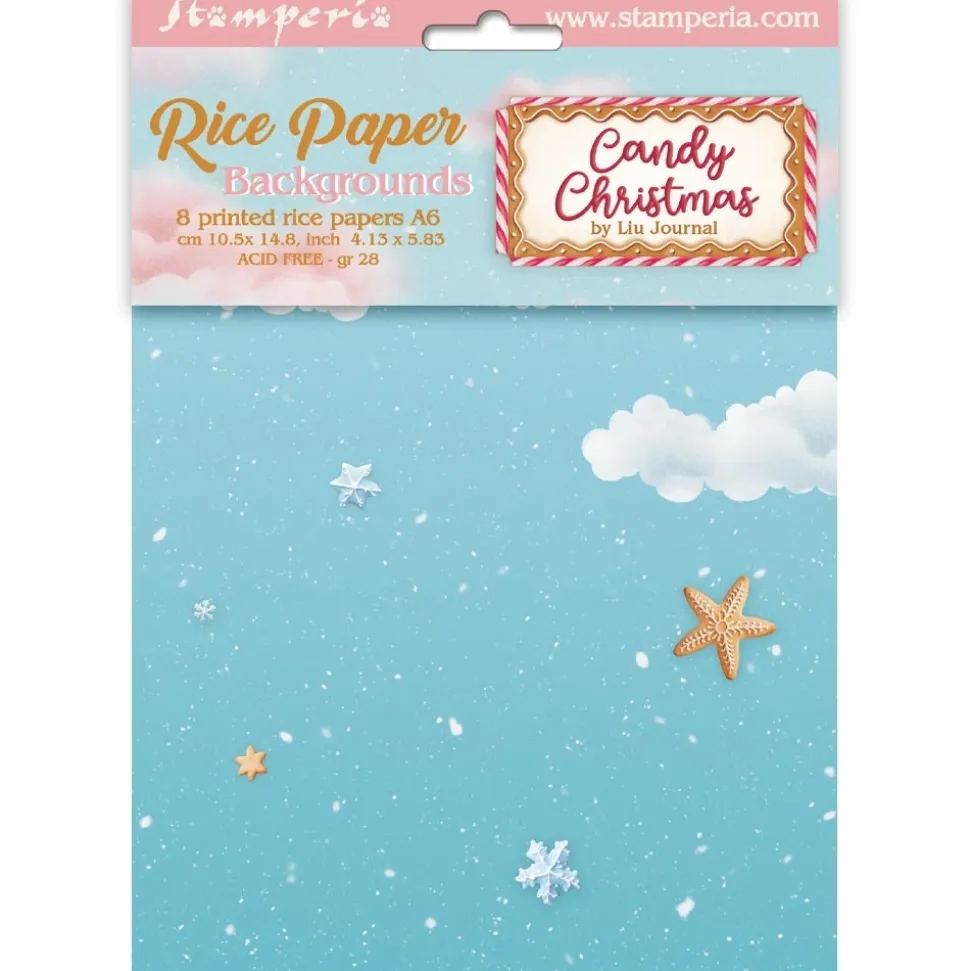 Set 8 papeles de arroz Backgrounds Romantic Candy Christmas Stamperia 10x15cm