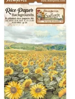 Set 8 papeles de arroz Backgrounds Sunflower Art Stamperia 10x15cm
