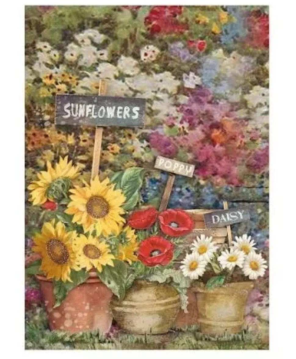 Set 8 papeles de arroz Backgrounds Sunflower Art Stamperia 10x15cm