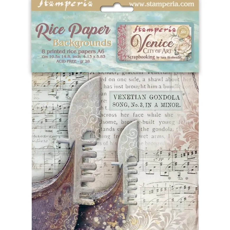 Set 8 papeles de arroz Backgrounds Venice City Of Art Stamperia 10x15cm