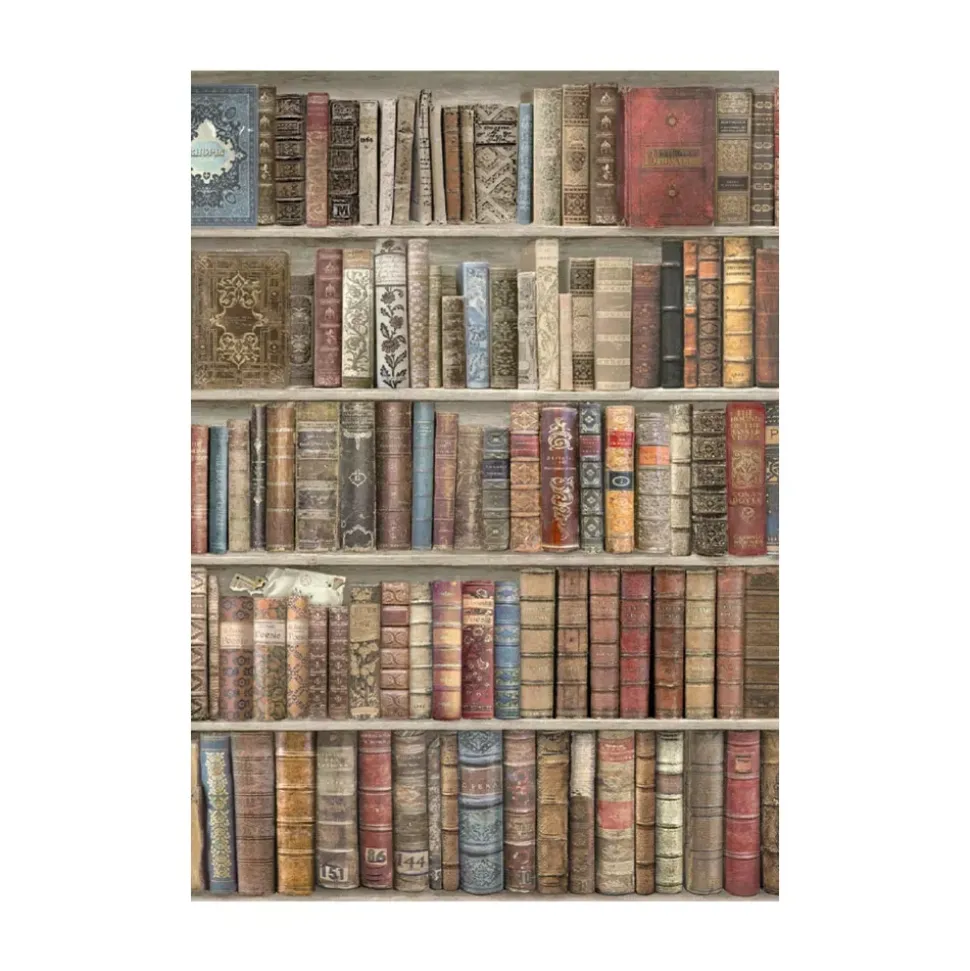 Set 8 papeles de arroz Backgrounds Vintage Library Stamperia 10x15cm