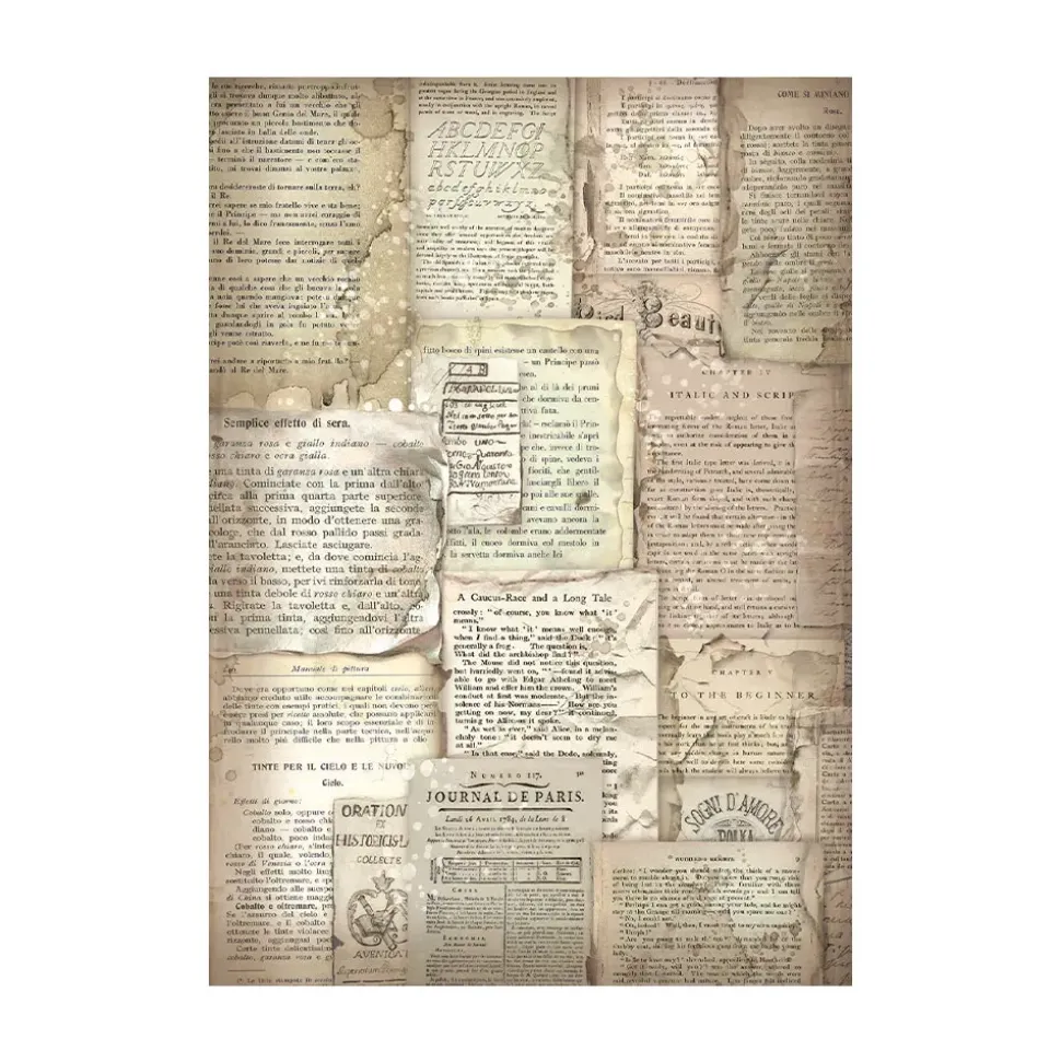 Set 8 papeles de arroz Backgrounds Vintage Library Stamperia 10x15cm