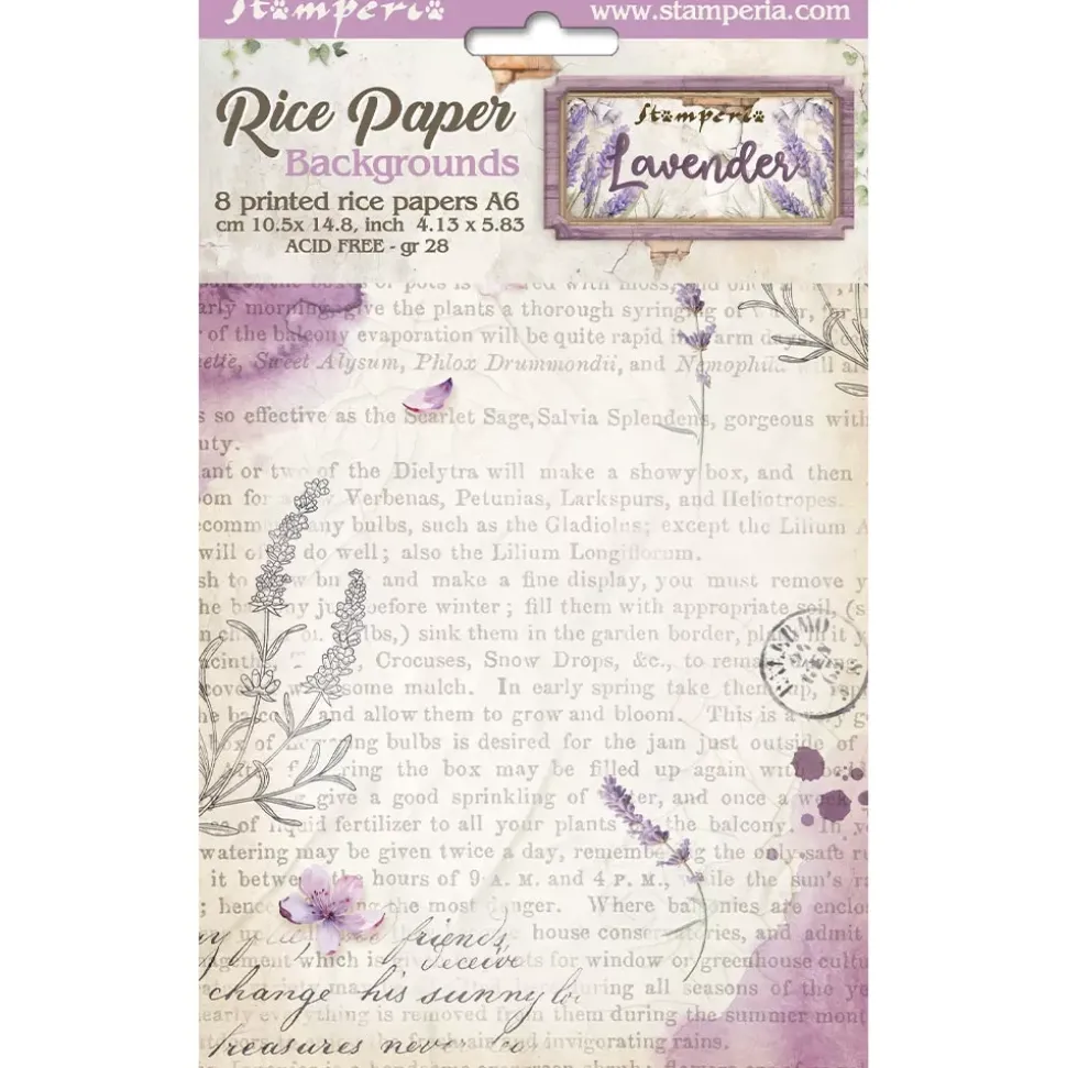 Set 8 papeles de arroz Backgrounds Lavender Stamperia 10x15cm