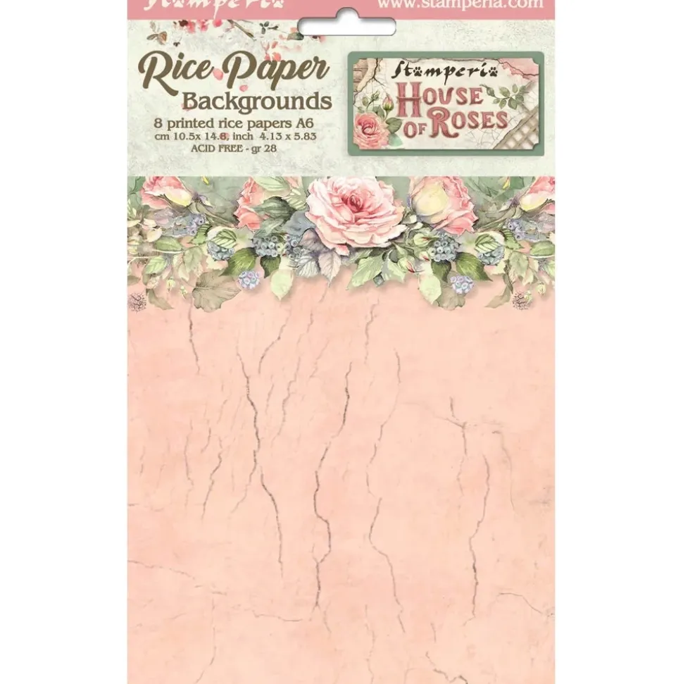 Set 8 papeles de arroz Backgrounds House of Roses Stamperia 10x15cm