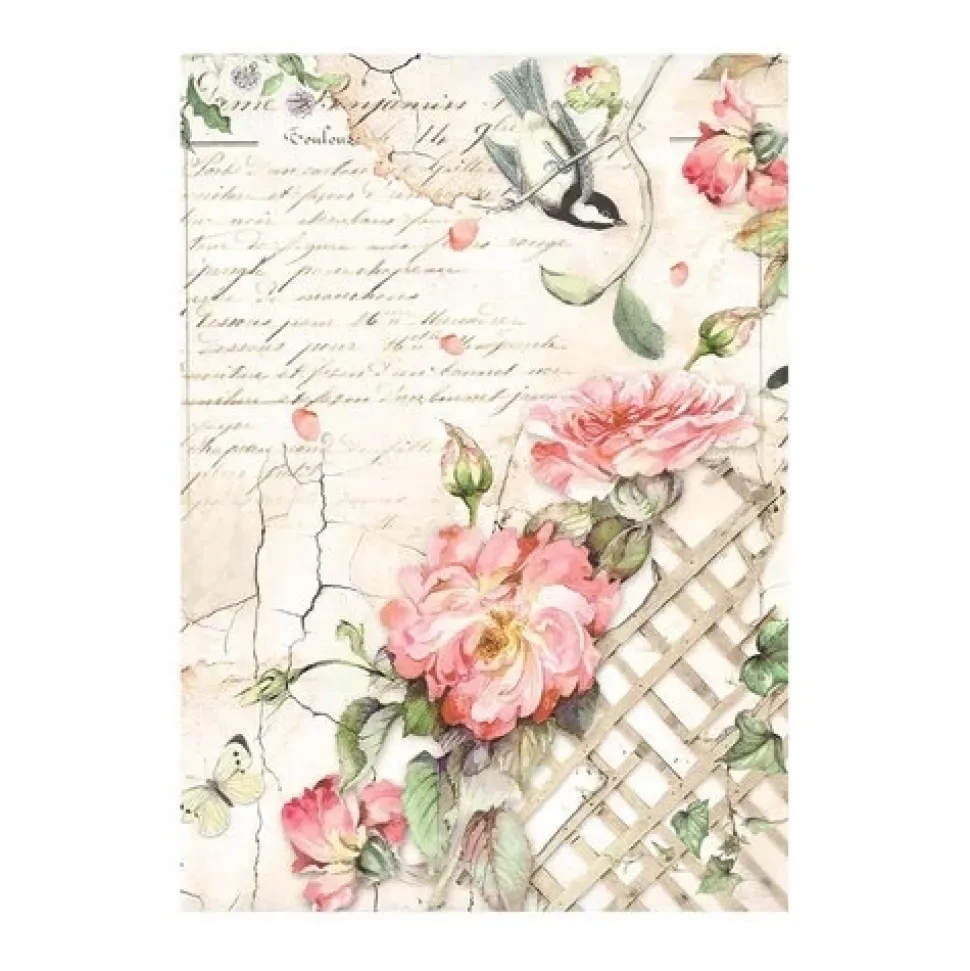 Set 8 papeles de arroz Backgrounds House of Roses Stamperia 10x15cm