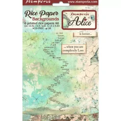 Set 8 papeles de arroz Backgrounds Alice Forever Stamperia 10x15cm