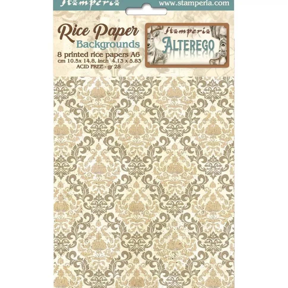 Set 8 papeles de arroz Fondos Alterego Stamperia 10x15cm