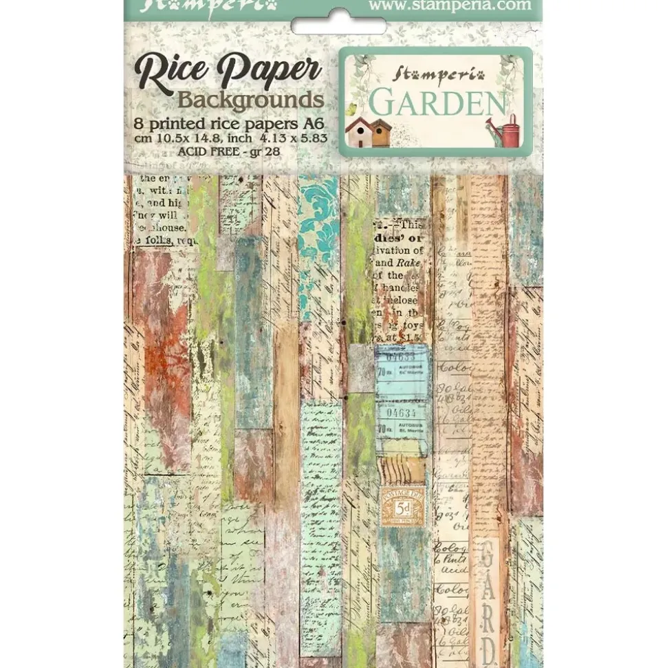 Set 8 papeles de arroz Garden Stamperia 10x15cm