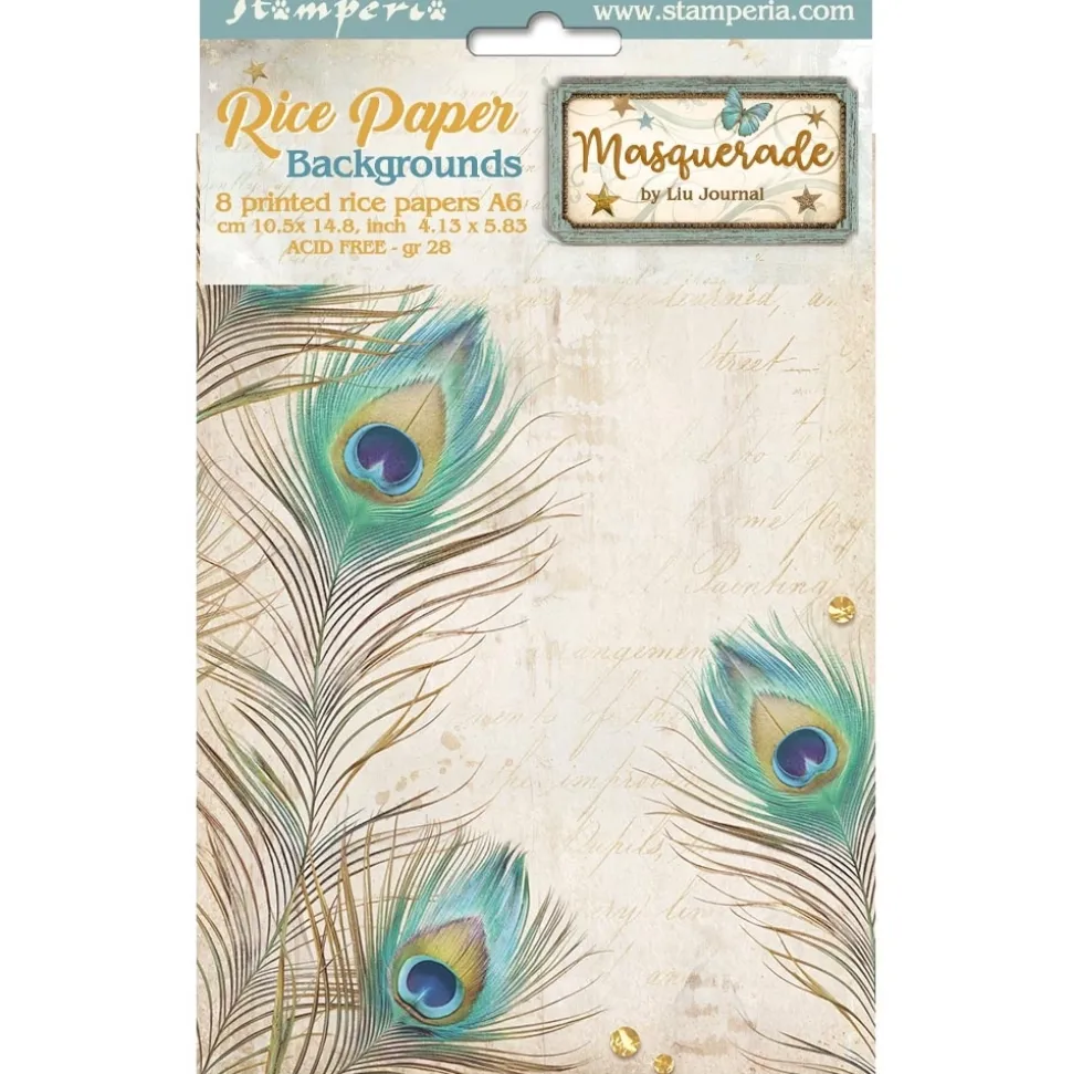 Set 8 papeles de arroz Masquerade Stamperia 10x15cm