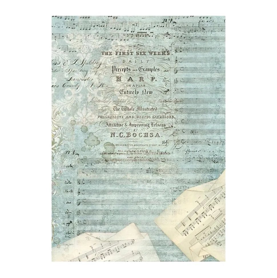 Set 8 papeles de arroz Music Stamperia 10x15cm