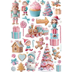 Set 6 papeles de arroz Romantic Candy Christmas Stamperia 21x30cm
