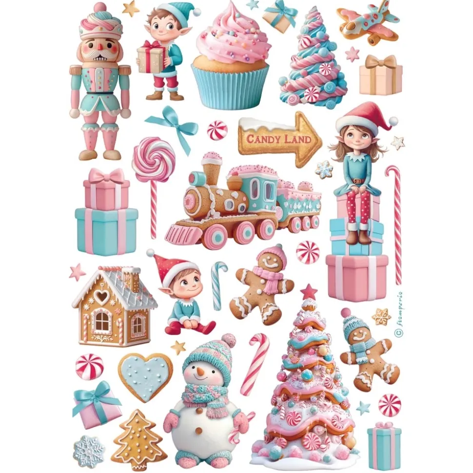 Set 6 papeles de arroz Romantic Candy Christmas Stamperia 21x30cm