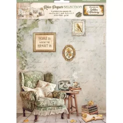 Set 6 papeles de arroz Romantic Golden Harmony Stamperia 21x30cm