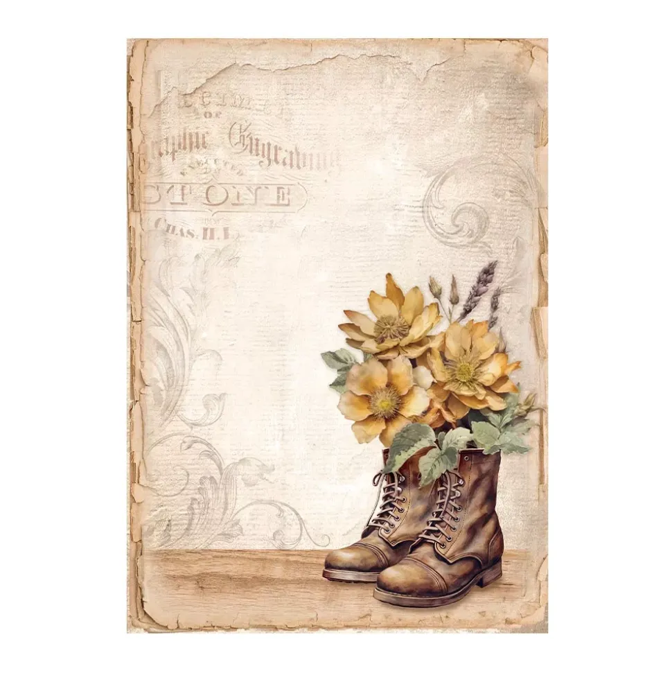 Set 8 papeles de arroz Romantic Golden Harmony Stamperia 10x15cm