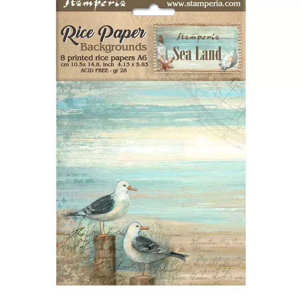Set 8 papeles de arroz Sea Land Stamperia 10x15cm