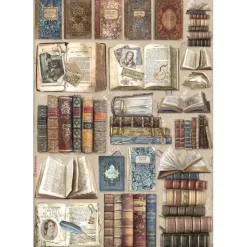 Set 6 papeles de arroz Vintage Library Stamperia 21x29cm