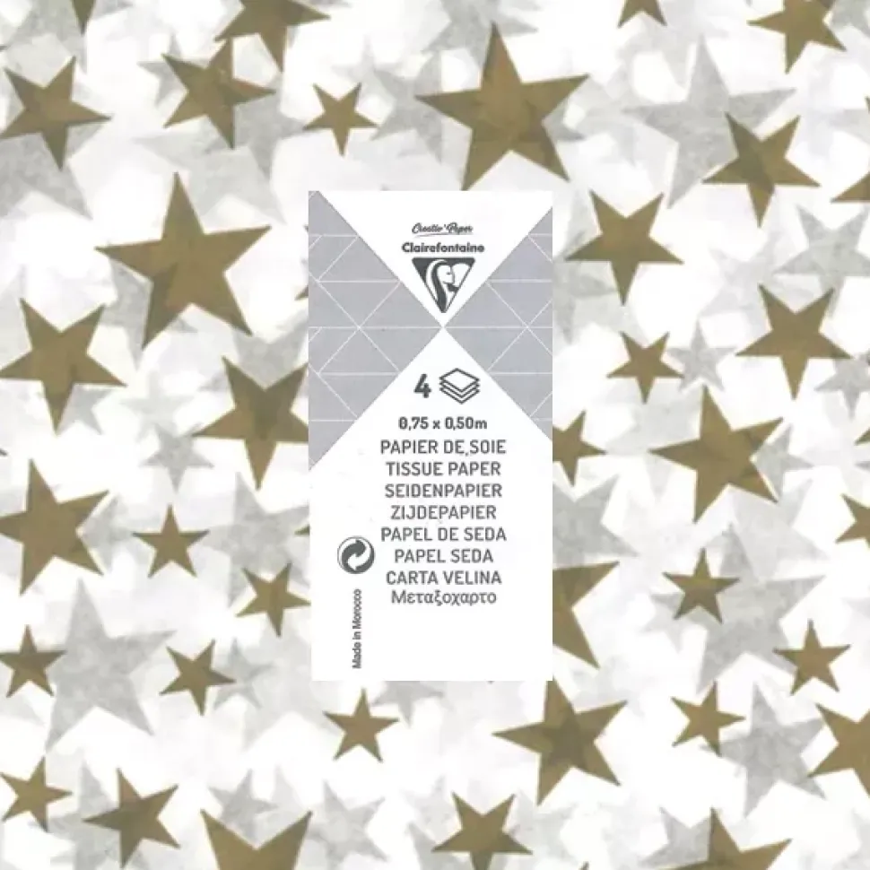 Set 4 Papeles de Seda Estrellas Doradas Clairefontaine