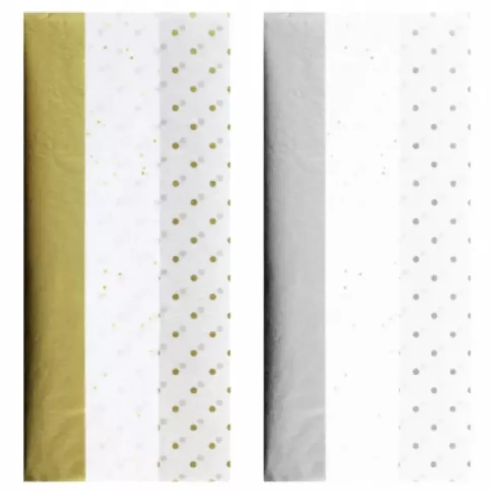 Set 12 Papeles de Seda Puntitos Surtido Oro y Plata Clairefontaine 50x70cm