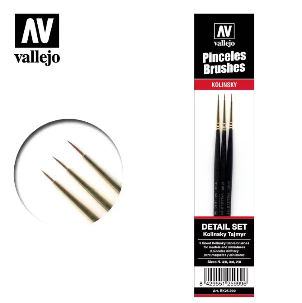 Set 3 pinceles de marta para maquetas y miniaturas details Vallejo