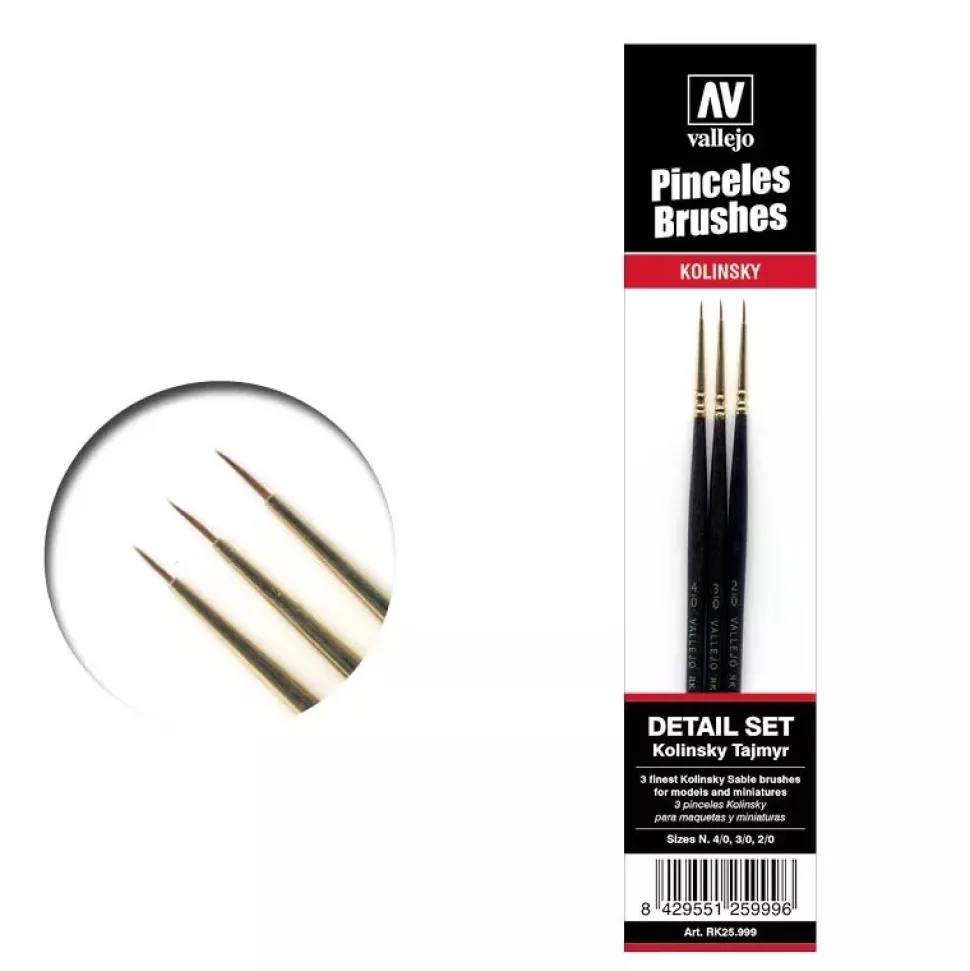 Set 3 pinceles de marta para maquetas y miniaturas details Vallejo