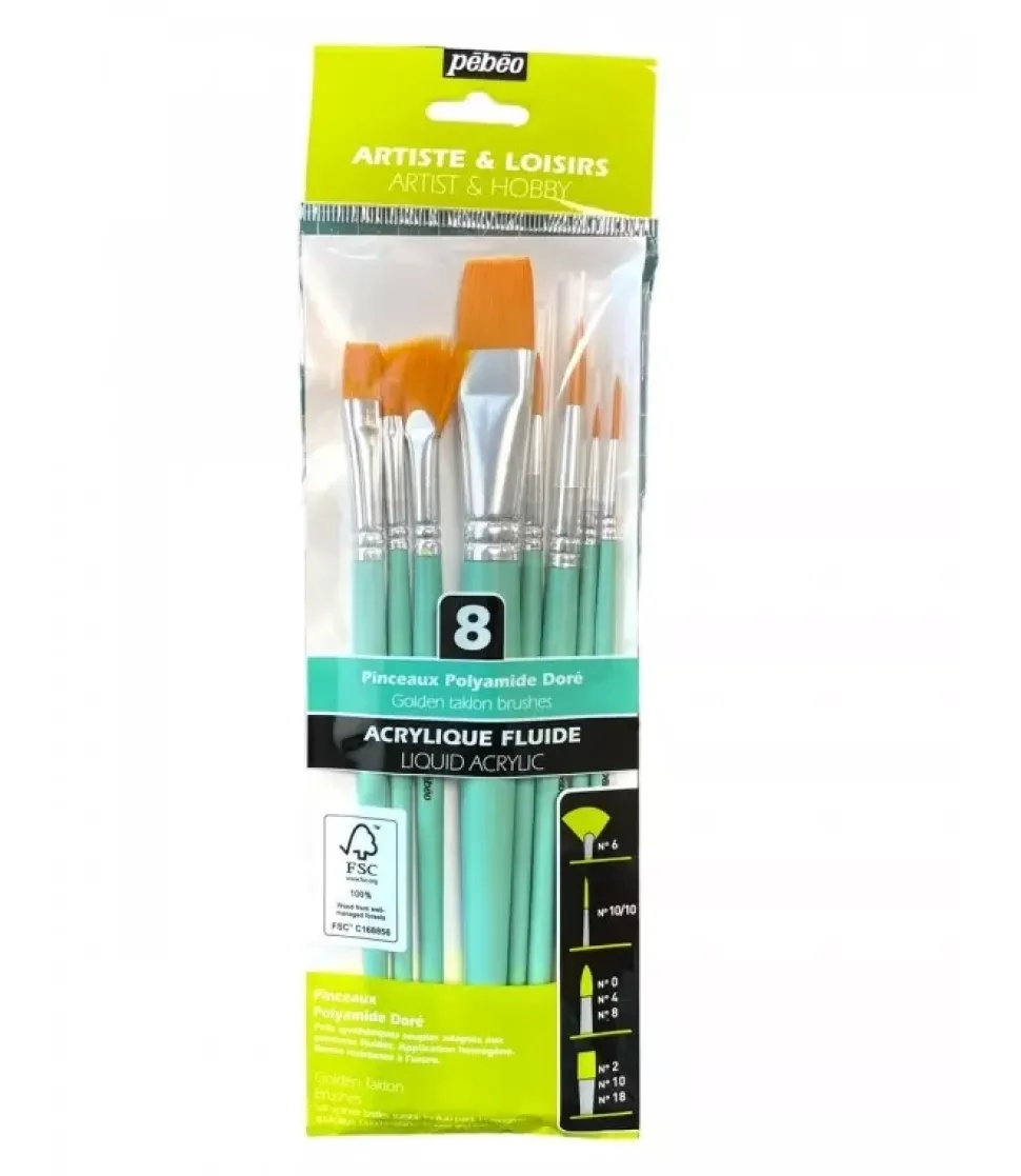 Set 8 pinceles poliamida para acrílico Pebeo