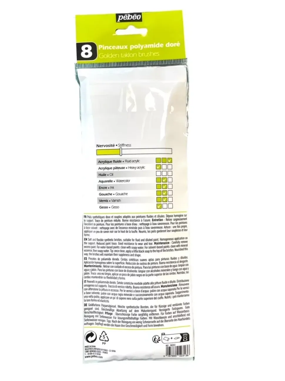 Set 8 pinceles poliamida para acrílico Pebeo