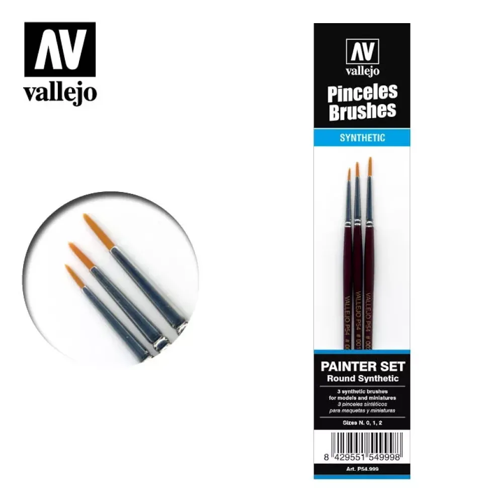 Set 3 pinceles sintéticos para maquetas y miniaturas painter Vallejo