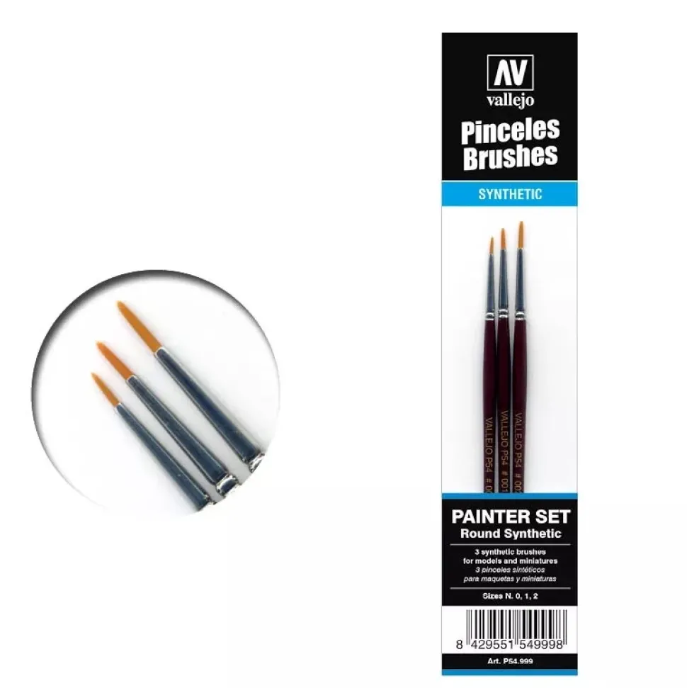 Set 3 pinceles sintéticos para maquetas y miniaturas painter Vallejo