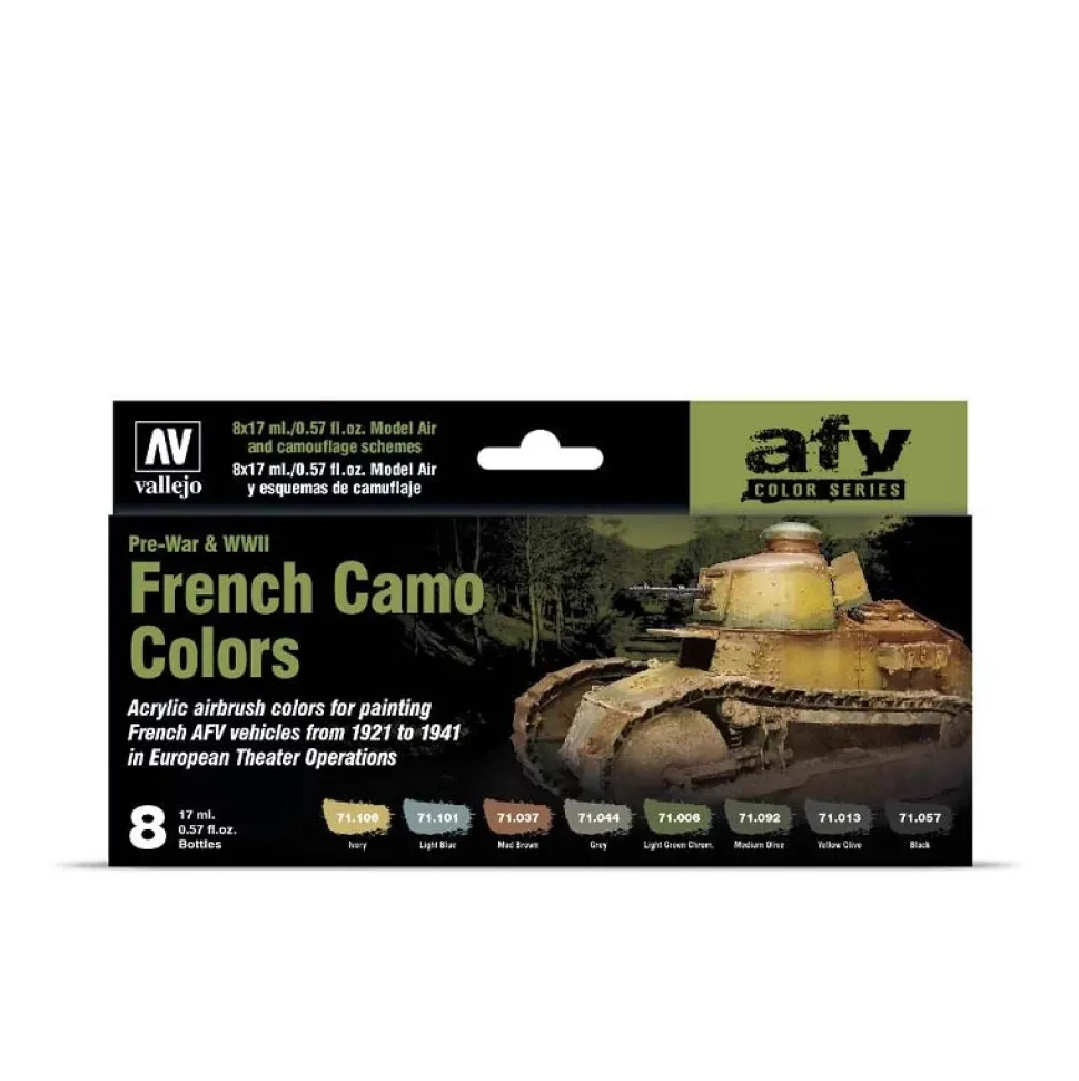 Set 8 pinturas modelismo French Camo Colors Pre-War & WWII Vallejo 17ml