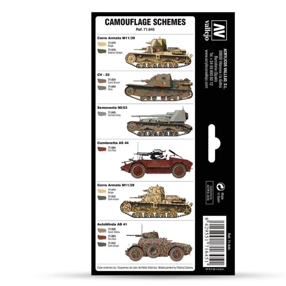 Set 8 pinturas modelismo Italian WWII Regio Esercito Camo Colors Vallejo 17ml