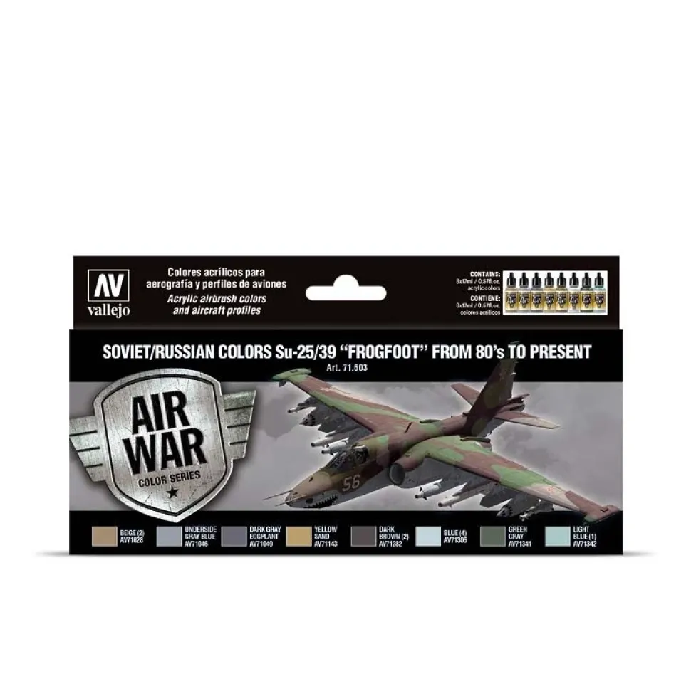 Set 8 pinturas modelismo Soviet/Russian colors Su-25/39 Frogfoot from 80’s to present Vallejo 17ml