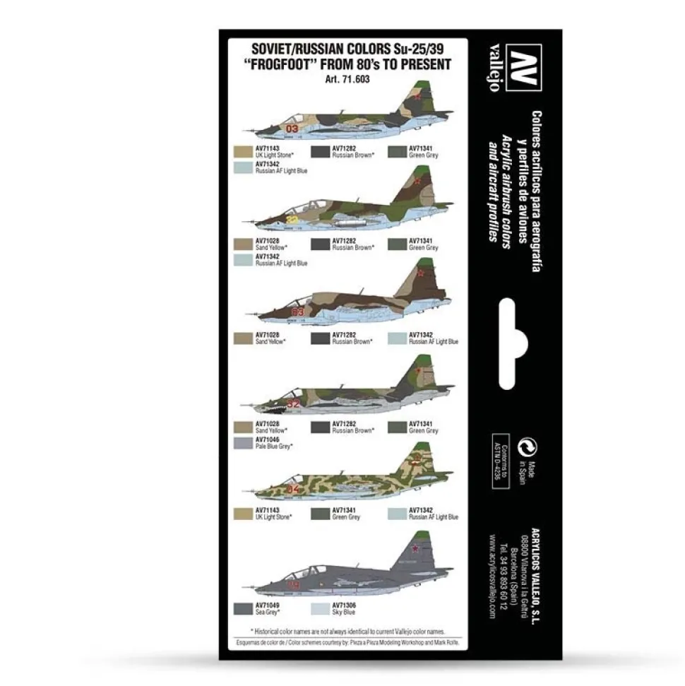 Set 8 pinturas modelismo Soviet/Russian colors Su-25/39 Frogfoot from 80’s to present Vallejo 17ml