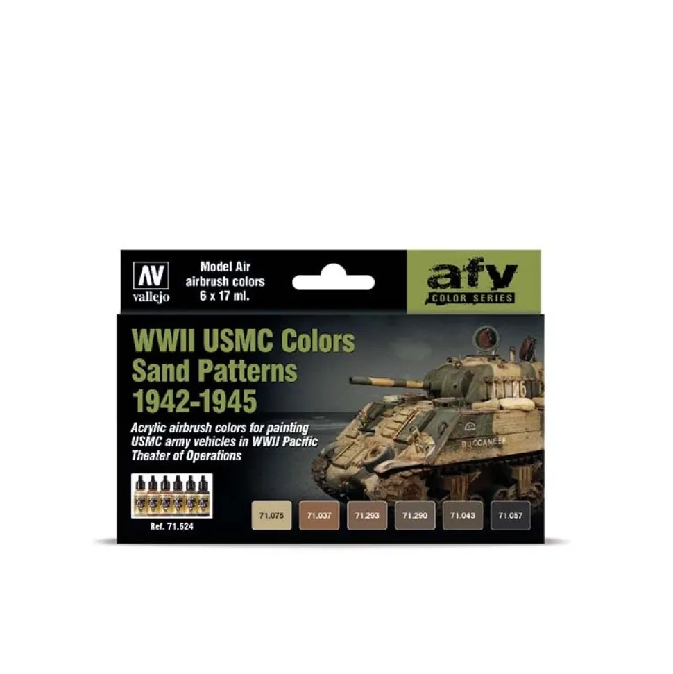 Set 6 pinturas modelismo WWII USMC Colors Sand Patterns 1942-1945 Vallejo 17ml