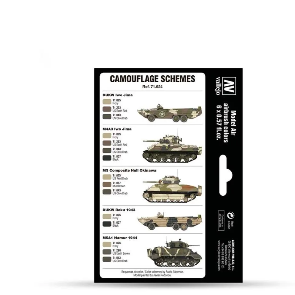 Set 6 pinturas modelismo WWII USMC Colors Sand Patterns 1942-1945 Vallejo 17ml