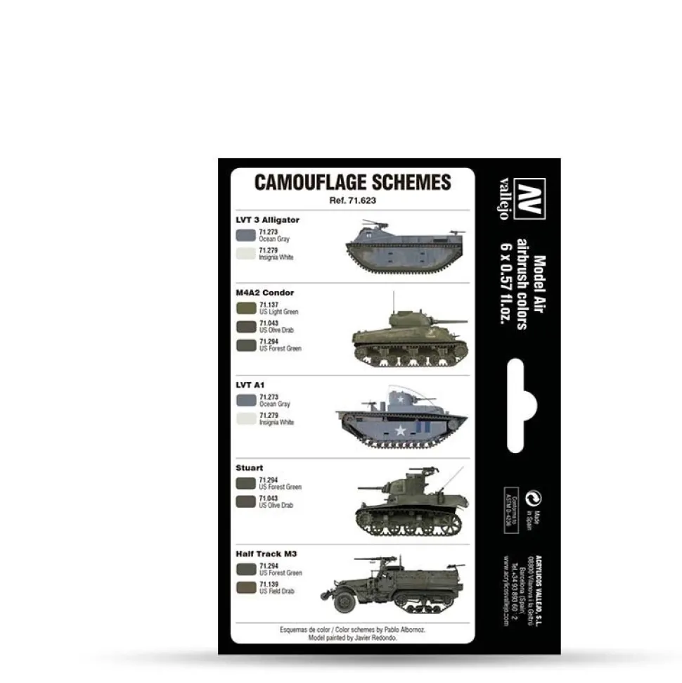 Set 6 pinturas modelismo WWII USMC Colors Green & Grey Patterns 1942-1945 Vallejo 17ml