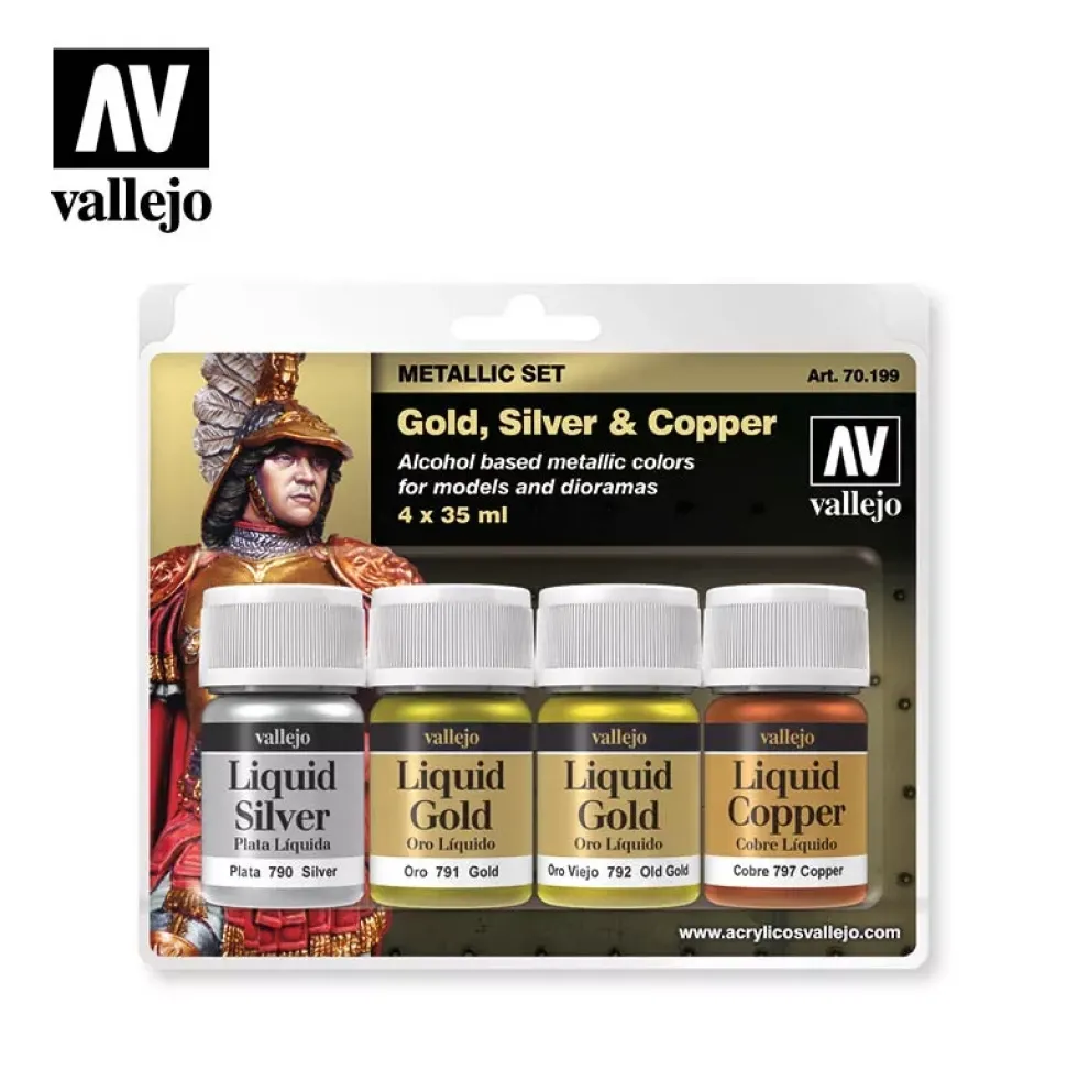 Set 4 pinturas para modelismo 199 Metal Líquido Game Color Effects Vallejo 35 ml