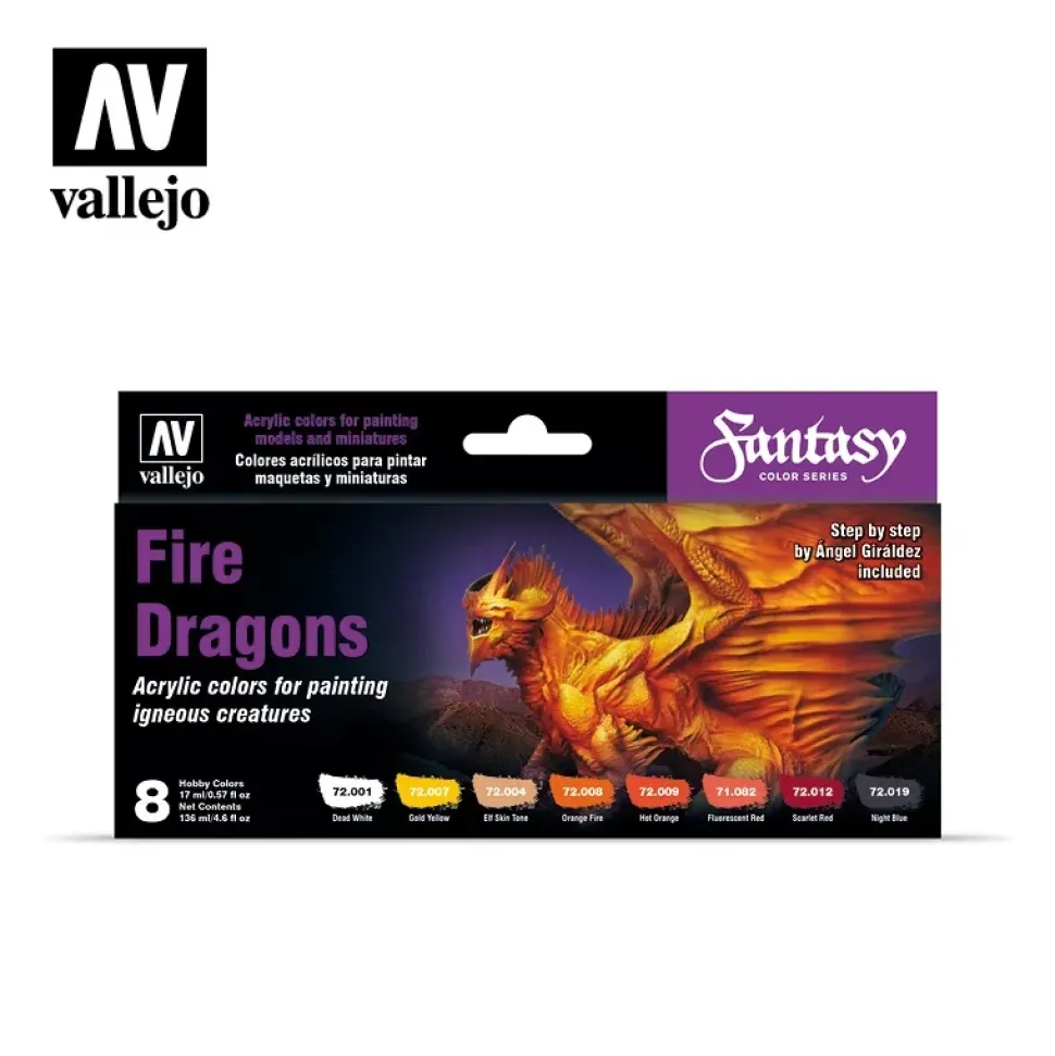 Set 8 pinturas para modelismo 312 Fire Dragons Fantasy Vallejo 17ml