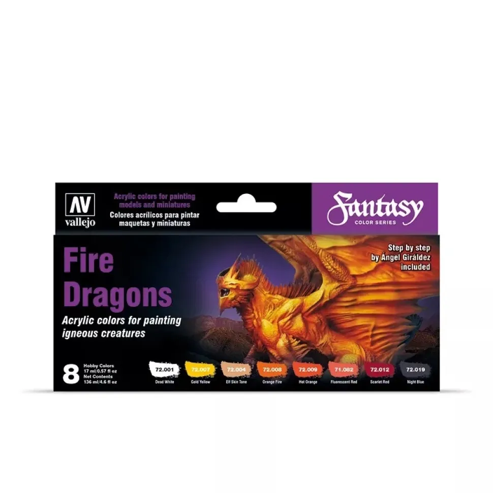 Set 8 pinturas para modelismo 312 Fire Dragons Fantasy Vallejo 17ml