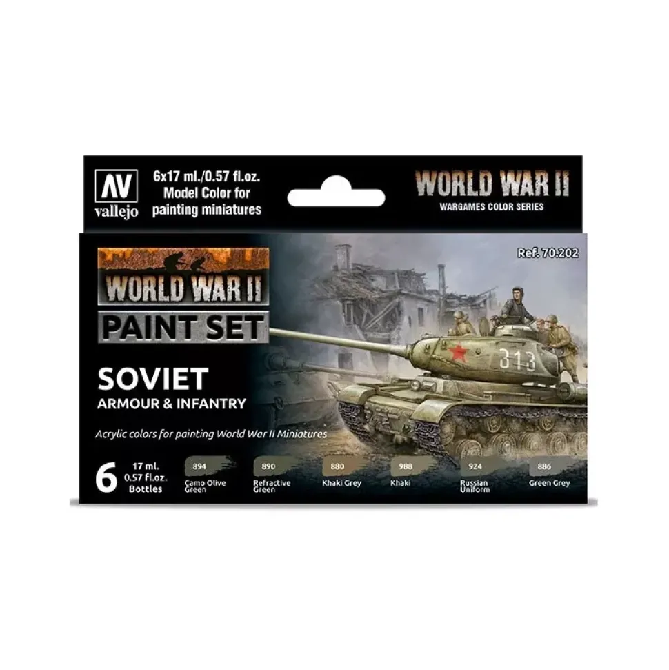 Set 6 pinturas para modelismo 202 WWII Soviet Armour & Infantry Wargames Flames of War Vallejo 17ml