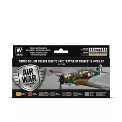 Set 8 pinturas para modelismo 626 Armeé de l'Air 1939-1942 Battle of France and Vichy Air War Vallejo 17ml