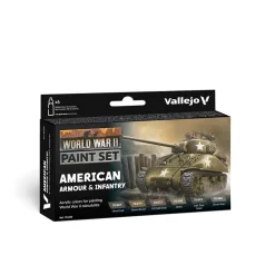 Set 6 pinturas para modelismo 203 WWII American Armour & Infantry Wargames Flames of War Vallejo 17ml