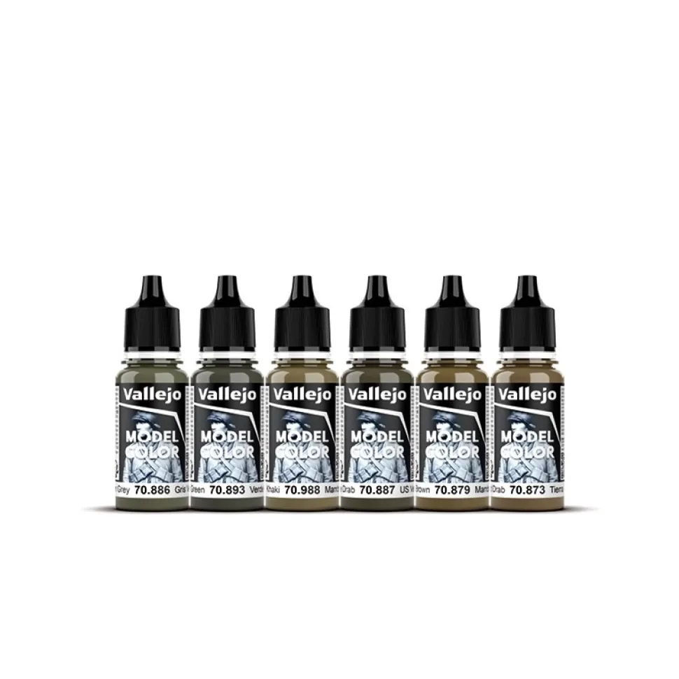 Set 6 pinturas para modelismo 203 WWII American Armour & Infantry Wargames Flames of War Vallejo 17ml