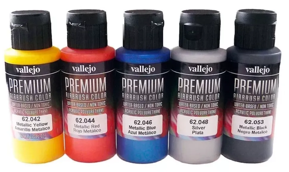 Set 5 pinturas para modelismo 103 metálizados Premium Color Vallejo 60ml
