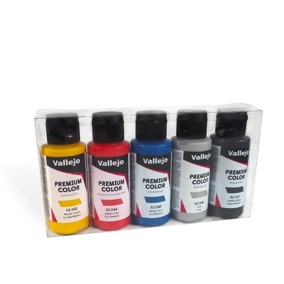 Set 5 pinturas para modelismo 103 metálizados Premium Color Vallejo 60ml